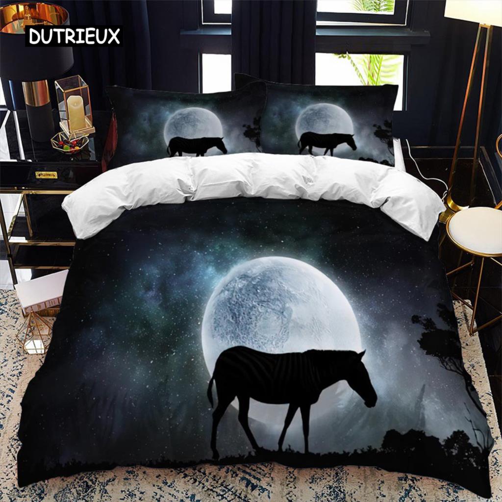 Tier Silhouette Bettbezug Set Heulen unter dem Mond Tier Thema Bettdeckenbezug für Kinder Jungen Mikrofaser King Twin Bettwäsche Set