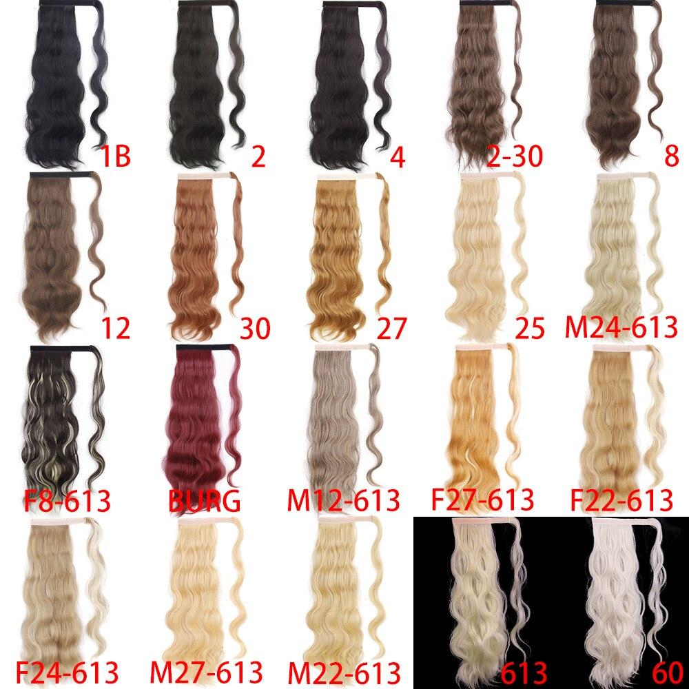 XINRAN Langer, gewellter Pferdeschwanz zum Umwickeln, synthetischer Pferdeschwanz, Clip-in-Haarteil, schwarz-blond, burgunderfarbener Wellen-Pferdeschwanz für Frauen