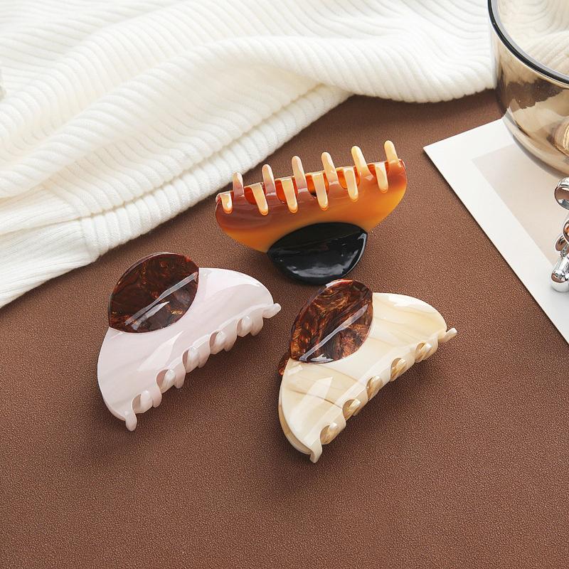 1pc Elegant Vintage French Hair Clip Two-Tone With Wood Grain & Marbled Design Perfect For Casual Daily Dressing Cute Hair Clips
