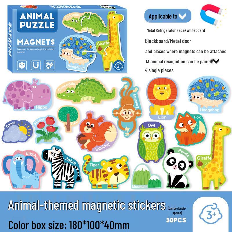 Children's Educational Magnetic Blackboard & Refrigerator Puzzle with 26 Alphabet Letters, Animal Shapes, and Numbers.