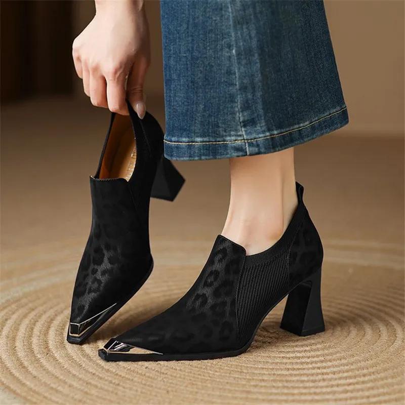 

Новые весенние туфли из натуральной кожи для женщин, остроносые, с леопардовым принтом, женские туфли-лодочки, туфли на массивном каблуке, лоферы, туфли на высоком каблуке 38