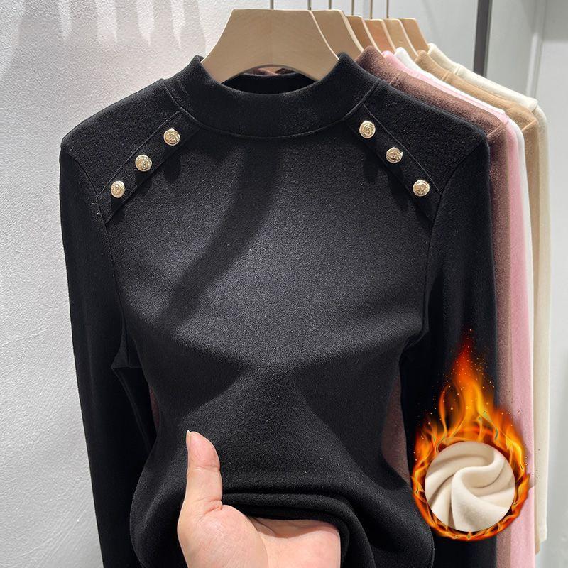 Mid-collar Bottoming Shirt For Women In Autumn And Winter, New Style White Long-sleeved T-shirt, Stylish Small Shirt