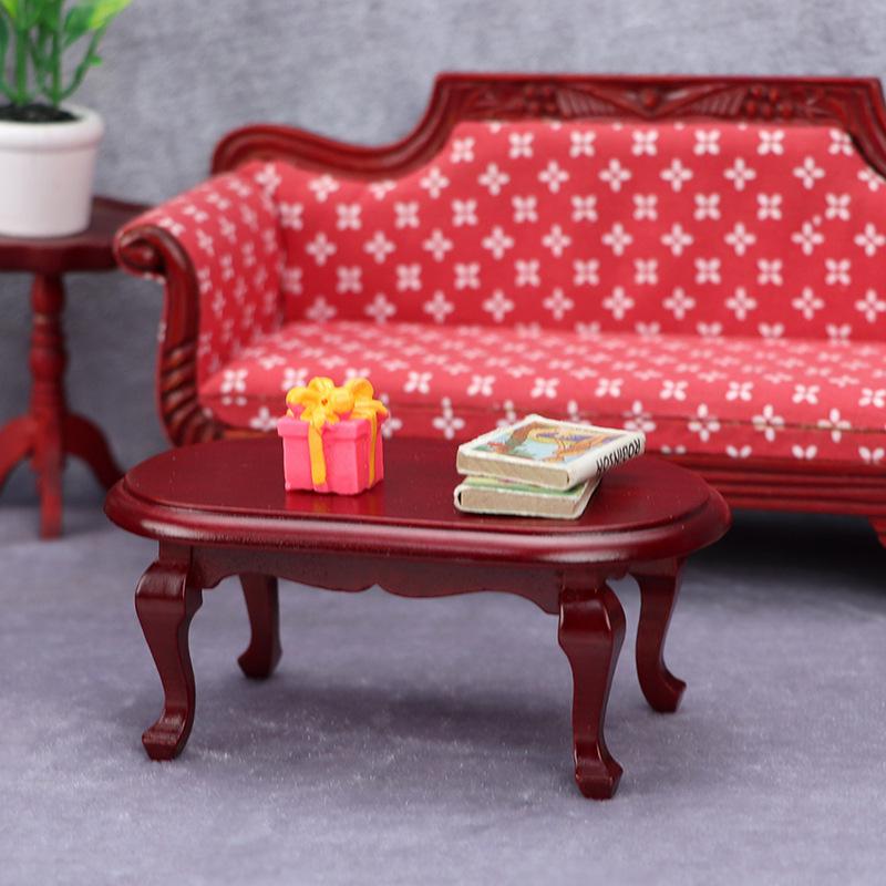 1:12 European Retro Oval Dollhouse Coffee Table Model