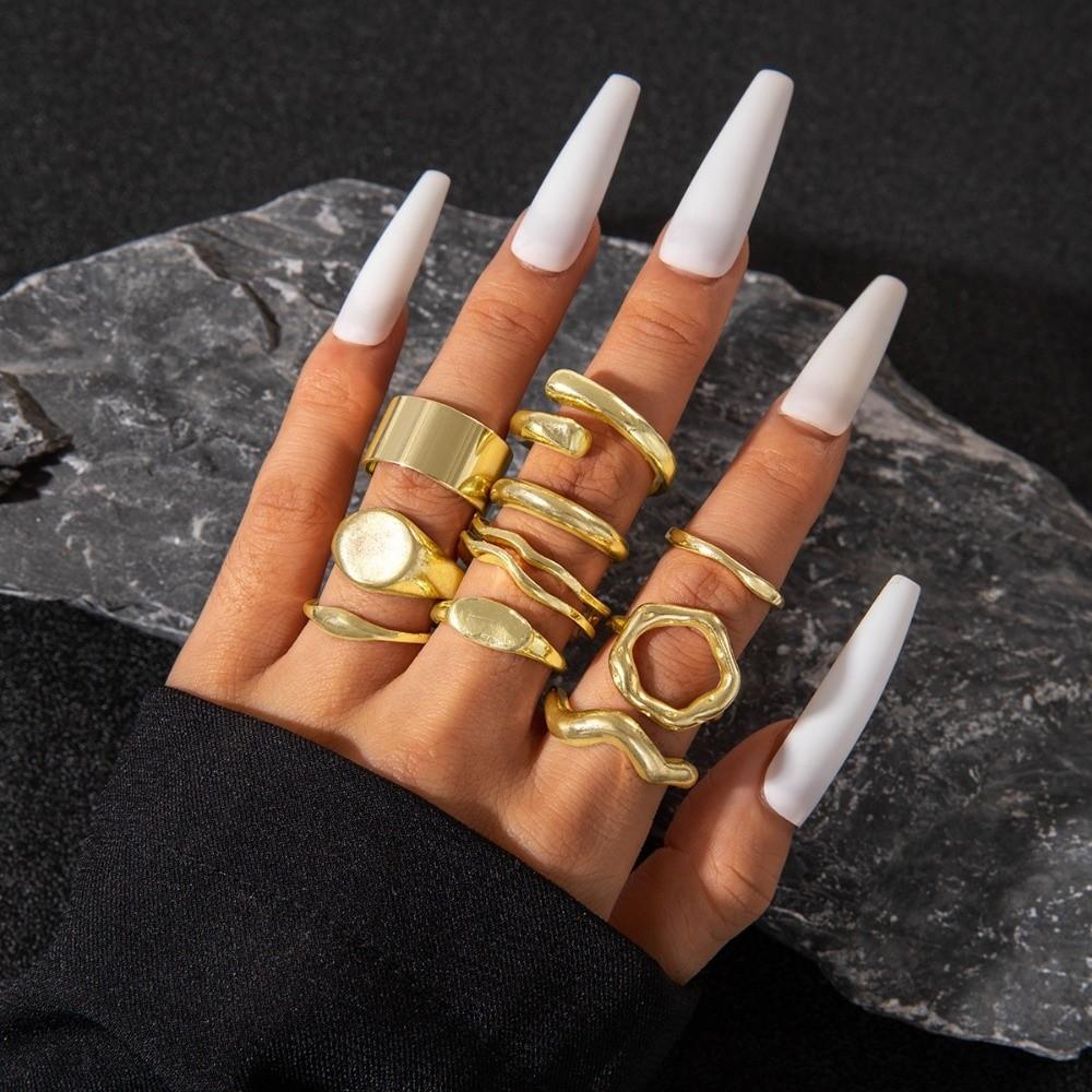 Fashion Gold Color Vintage Rings Set Stackable Adjustable Geometric Rings Boho Irregular Women's Finger Rings Festival