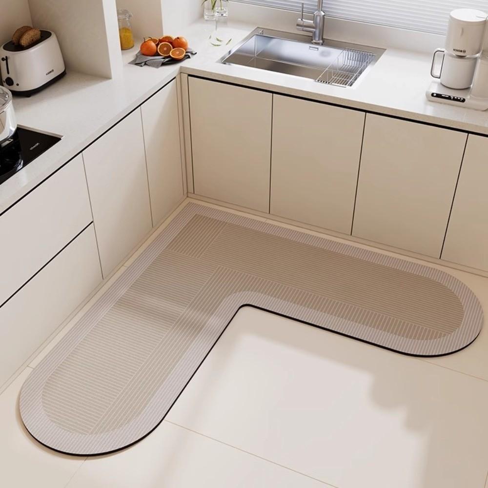 L-Shape Kitchen Carpet Oil-Proof Soft Anti-Slip Floor Mat Wipable Surface Water Absorbent Waterproof Doormat Home Decoration