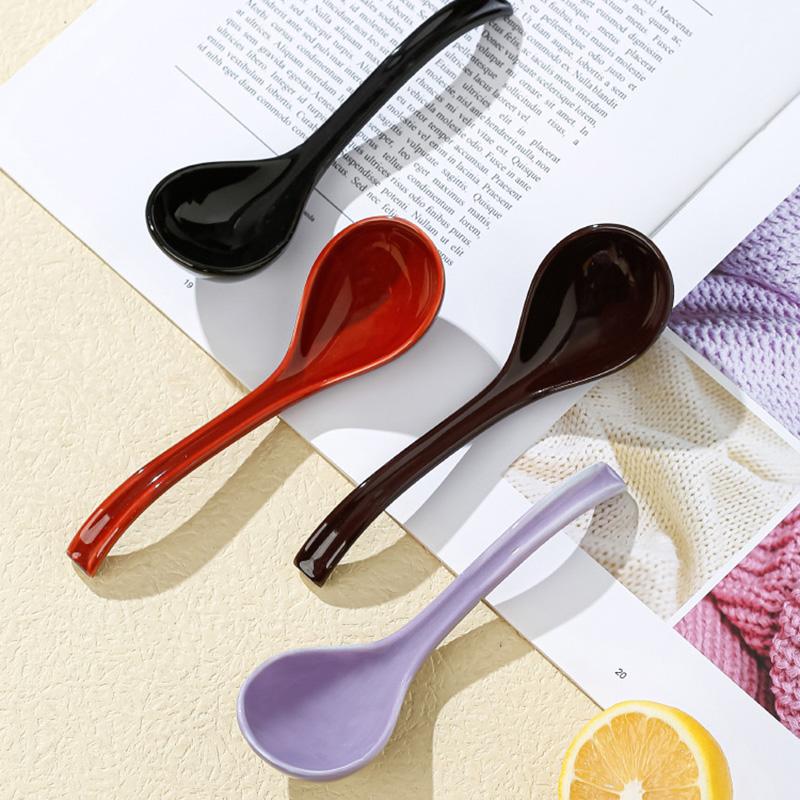 1-Piece Asian Soup Spoon, Ceramic Chinese Style Spoons Ramen Spoon Retro Porcelain Spoon, 6.5 inches