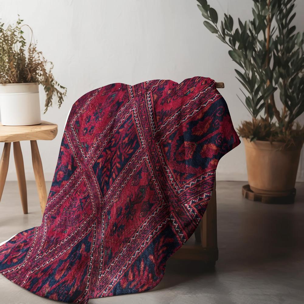 Red Black Geometric Diamond Pattern Fleece Throw Blanket Sofa Bed Decorative Cushion Cover Gift