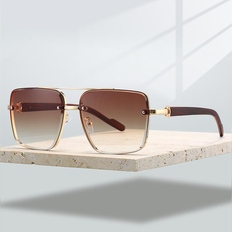Fashion Retro Pilot Gradient Shades Women New Trendy Wooden Travelling Decor Sunglasses Chic Metal Rim Men's Sun Glasses
