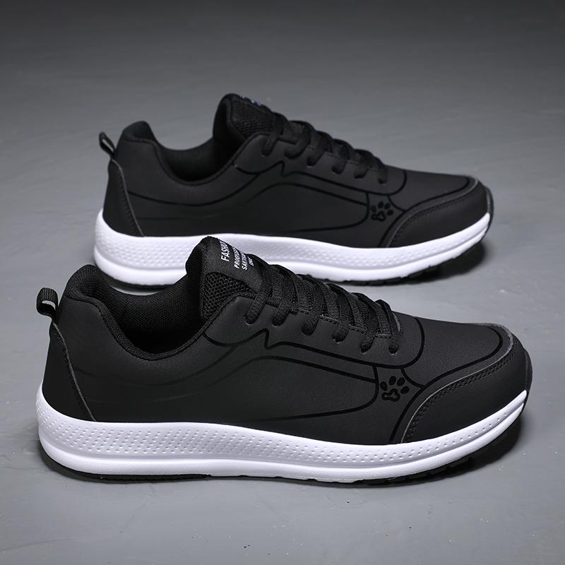 Fashion Running Shoes Waterproof Artificial Leather Sneakers Outdoor Sport Shoes Men Lightweight Walking Casual Sneakers for Men Black45