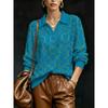 2026 New Women's Loose Printed Faux Wool Knitted Pullover Retro Geometric Ring Pattern Lapel V-Neck Top