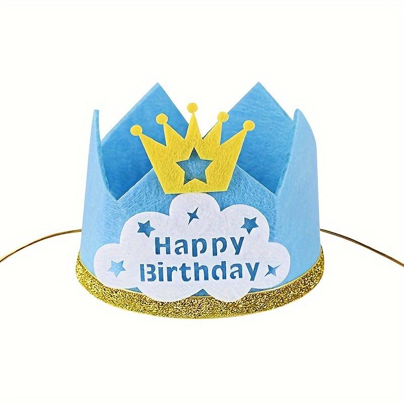 1pc Happy Birthday Crown Hat Disposable Party Glitter Ribbon Golden Crown Star Decorations Blue Cloud Base Happy Birthday Photo Props