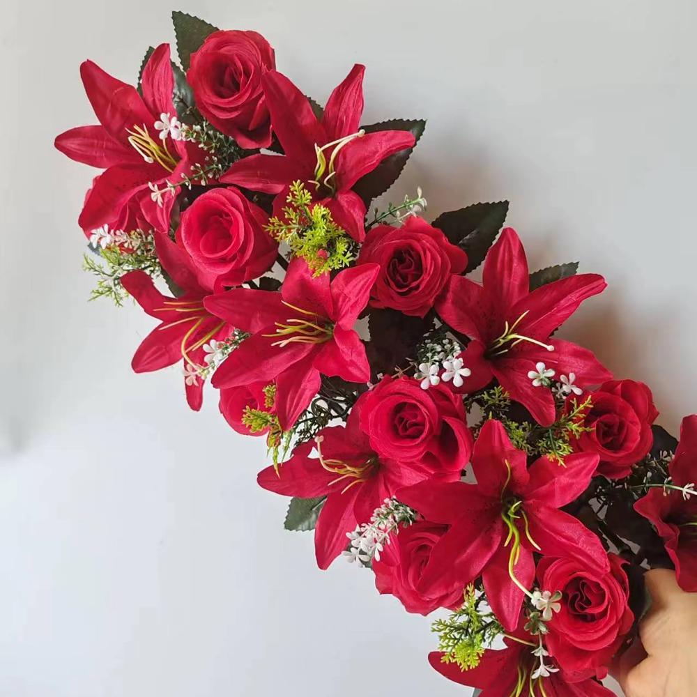 

18Pcs/bundle Shooting Prop Artificial Flowers 43cm Fake Flowers For Household Wedding Garden RED LILY&ROSE
