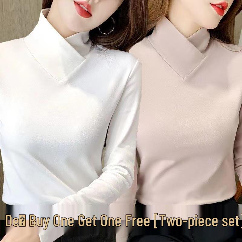Women's Half-High Collar Fleece Base Layer Shirt – Versatile Long Sleeve T-shirt for Autumn/Winter.