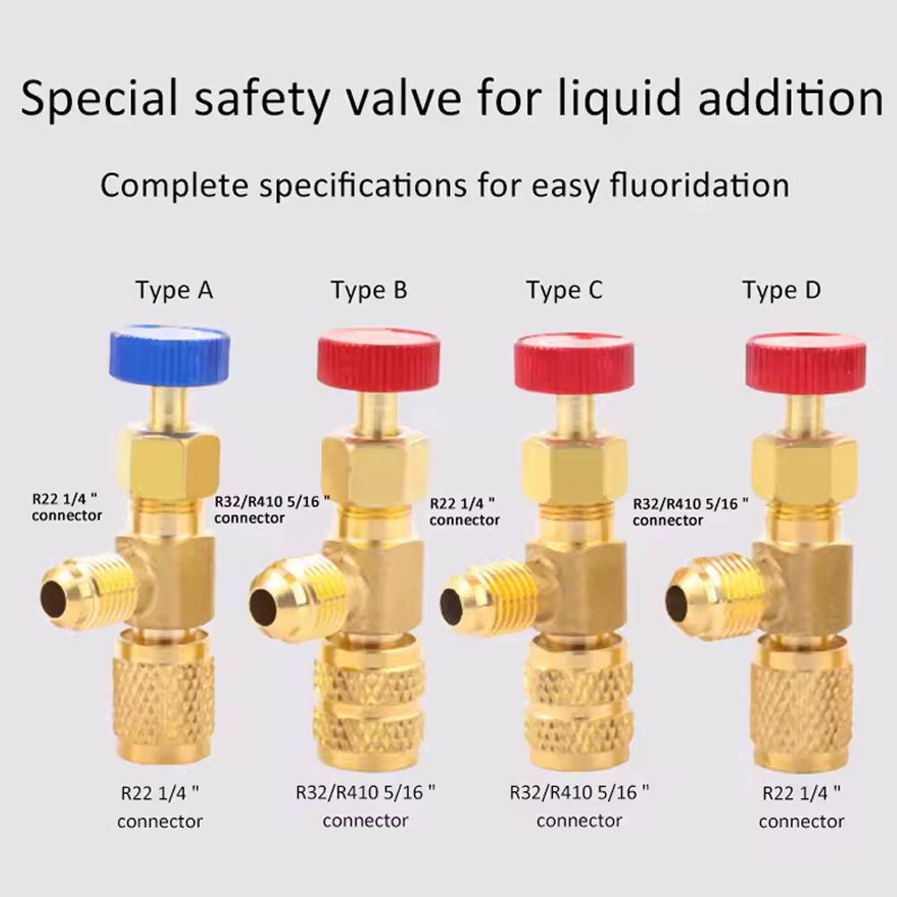 Refrigeration Charging Valve Air Conditioning Adapter for R410A R22 1/4" Liquid Safety Liquid Valve Hose R22 Copper Adapter Hand