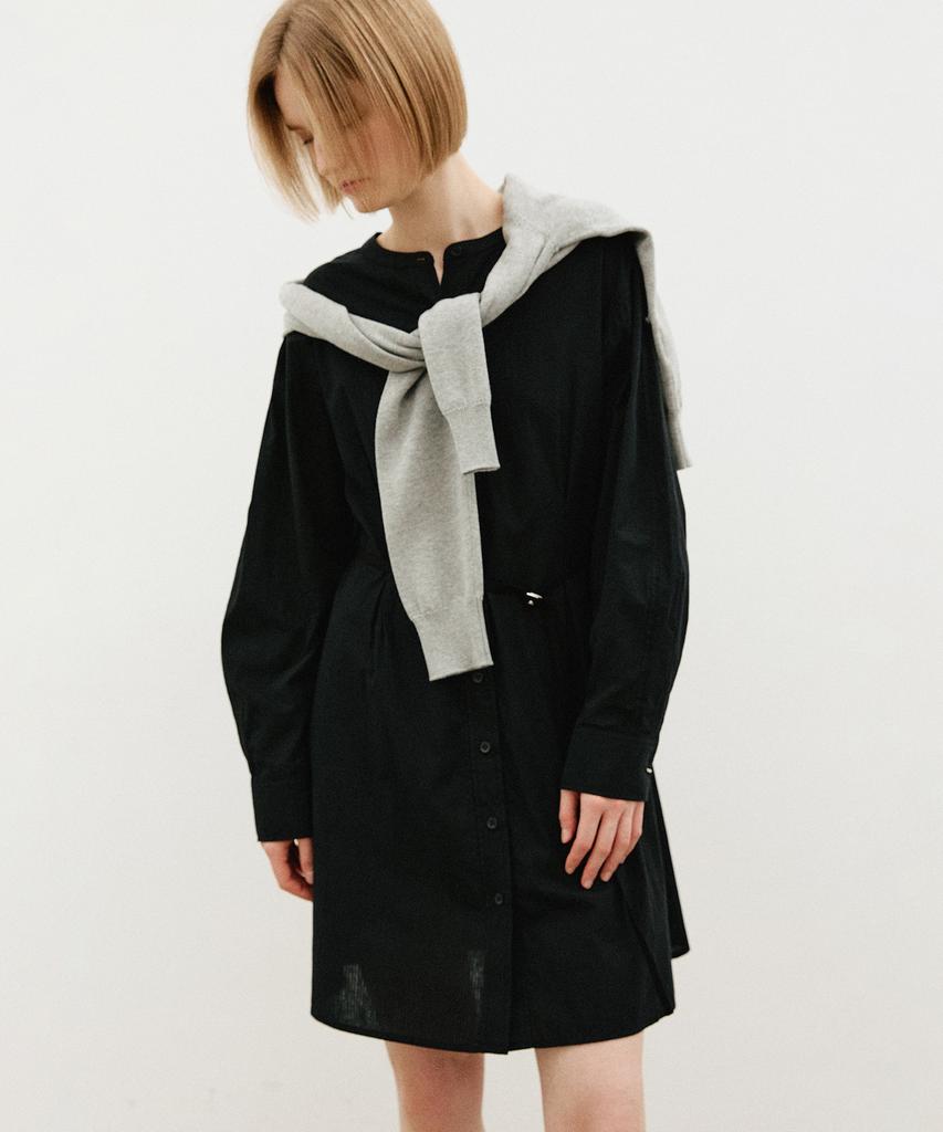 ARTID Round Neck Belted Shirt Dress_Black