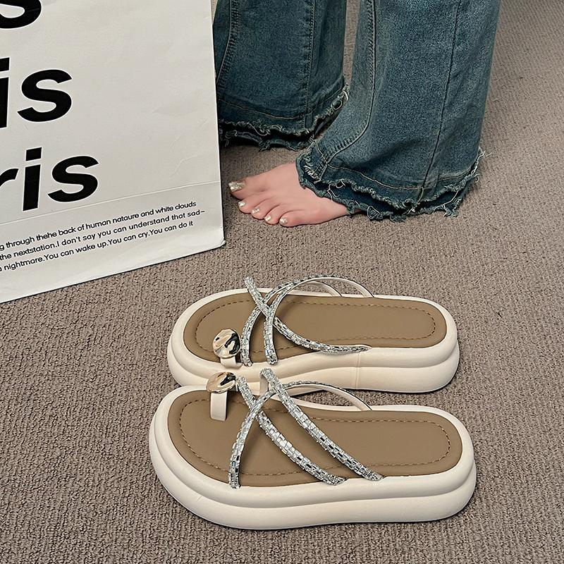 Fashion 2024 New Slippers Women's Summer Fairy Style Outer Wear Fashion Style Pearl Thick Bottom Roman Beach Slippers Women Shoes