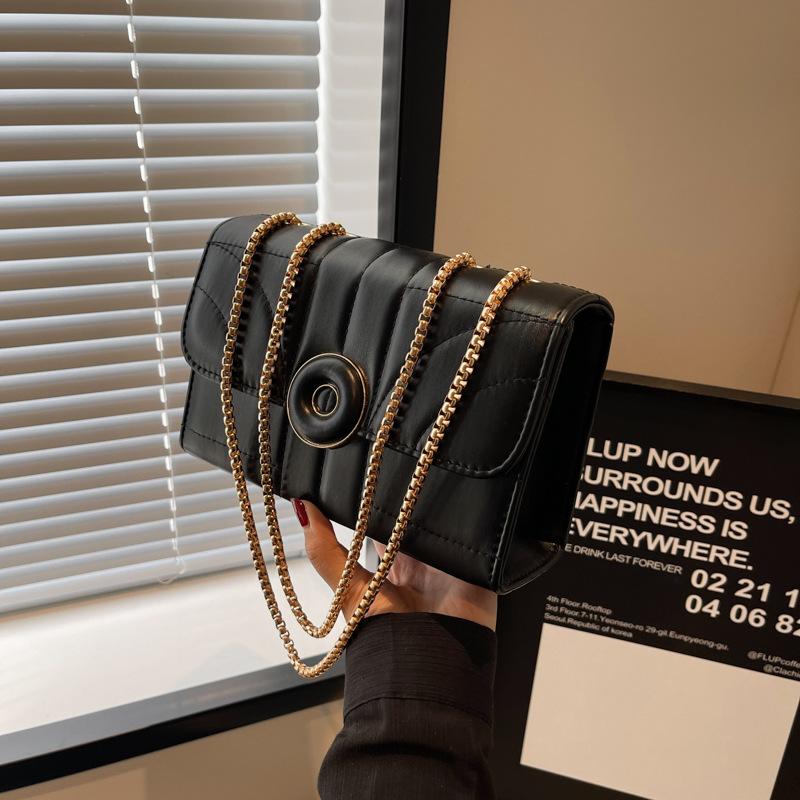 Solid Color Autumn 2025 New Retro Simple Casual Chain Texture Crossbody Shoulder Small Square Women's Bag
