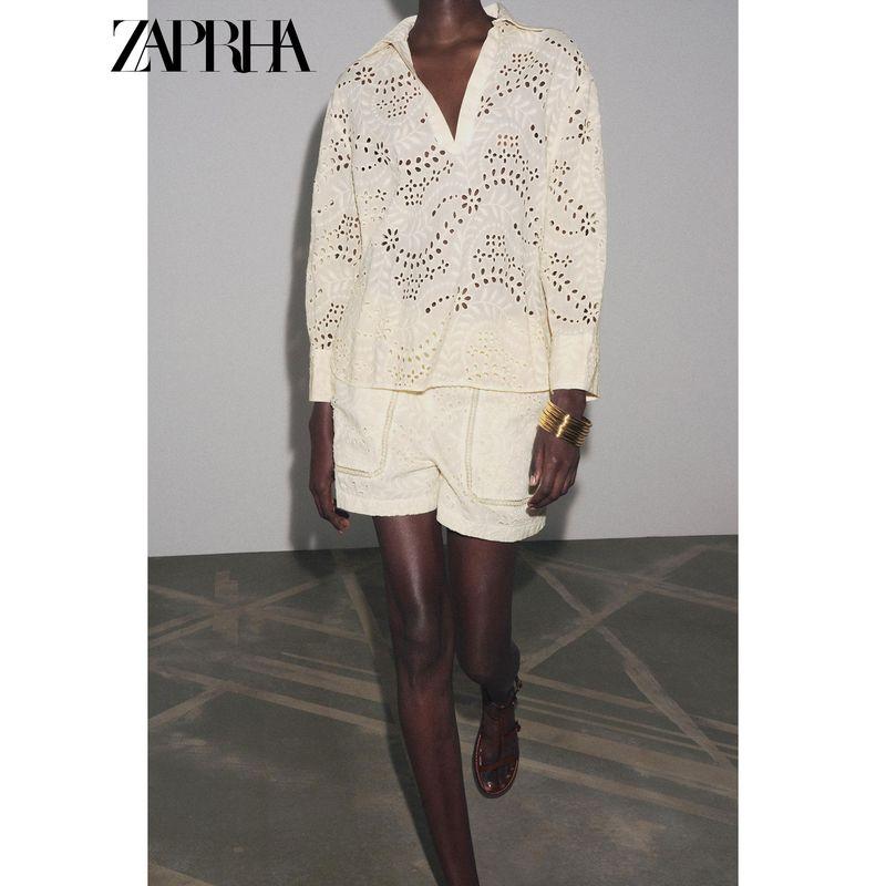 Zaprha 2025 Summer New Outer Wear Casual Thin Hollow Embroidered Bermuda Mid Waist Shorts 4786106