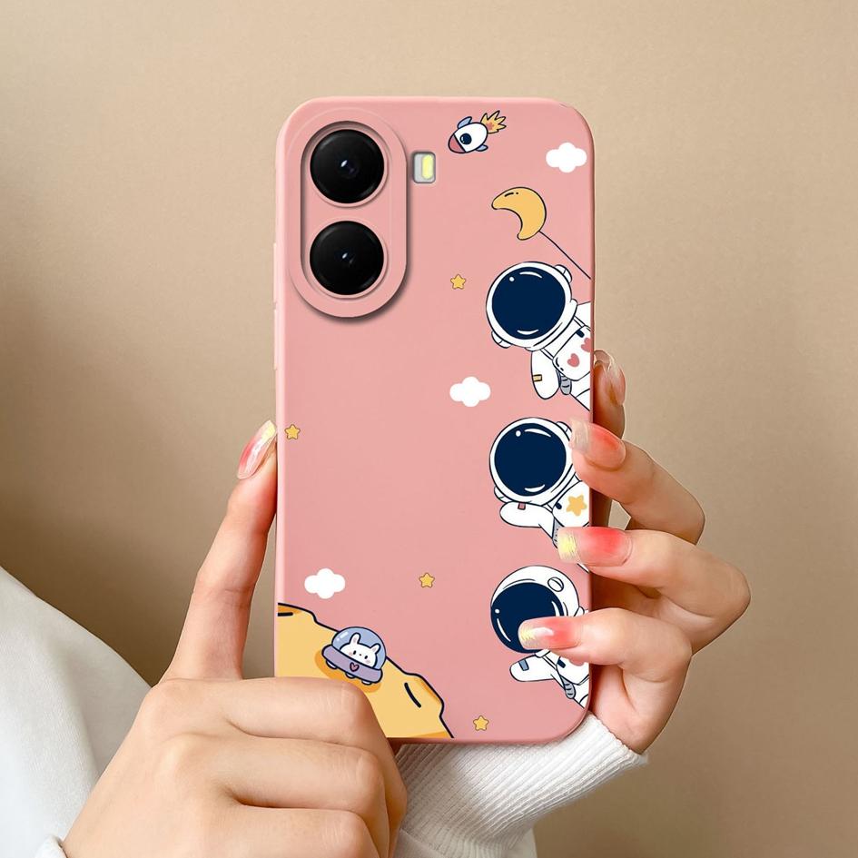 Krásný kreslený kryt s astronauty na telefon pro redmi 10 11 12 13 14C 14R měkký čtvercový tekutý silikonový protiskluzový kryt pro redmi 10 11 12 13 14C 14R