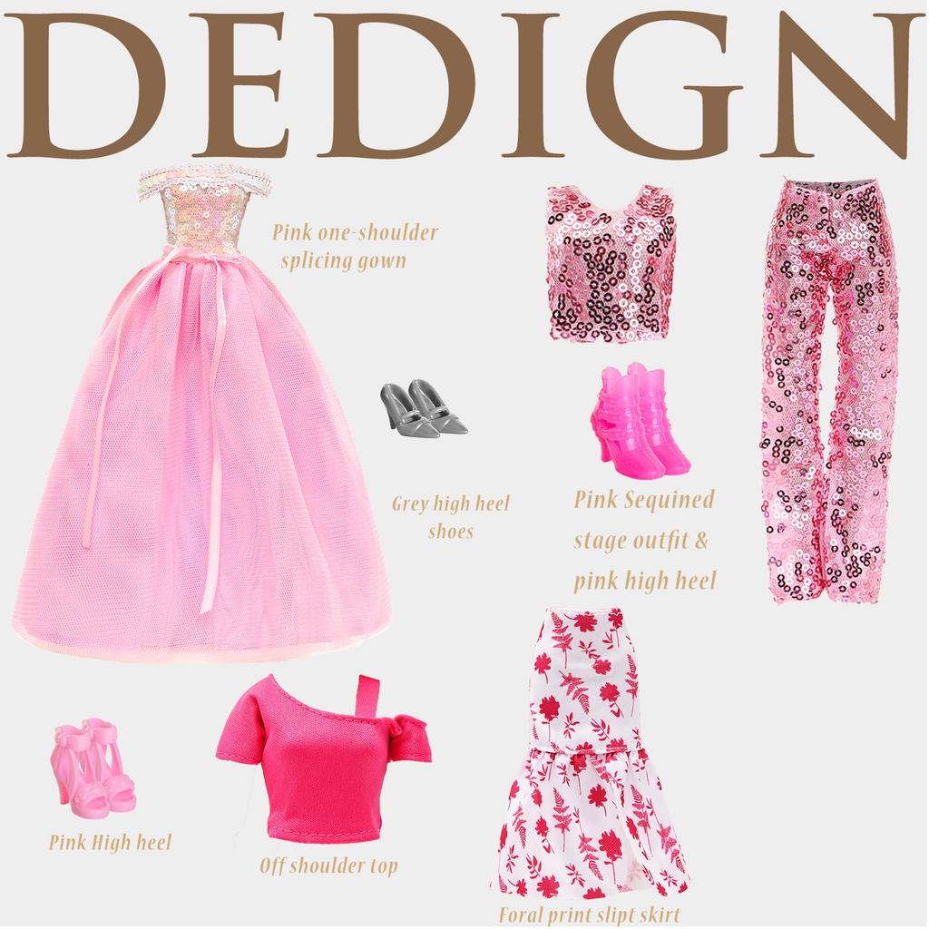Barwawa 30cm Doll Clothes, Doll Dresses, 15 Sets = 6 Outfits + 6 Pairs of Shoes + 3 Accessories (Sunglasses, Bag, etc.) for 1/6 Dolls