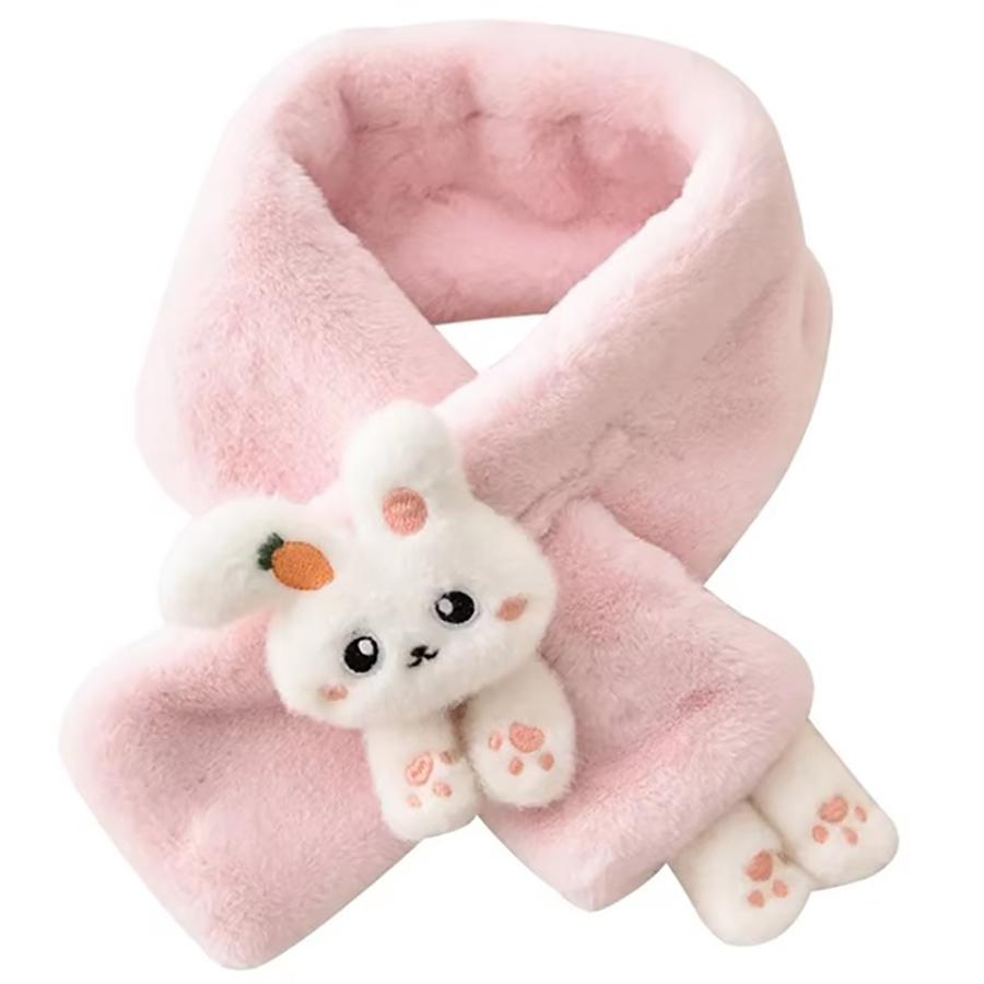 Kids Winter Warm Thick Plush Scarf Cute Cartoon Rabbit Cross Bib Baby Faux Fur Neckerchief Protection