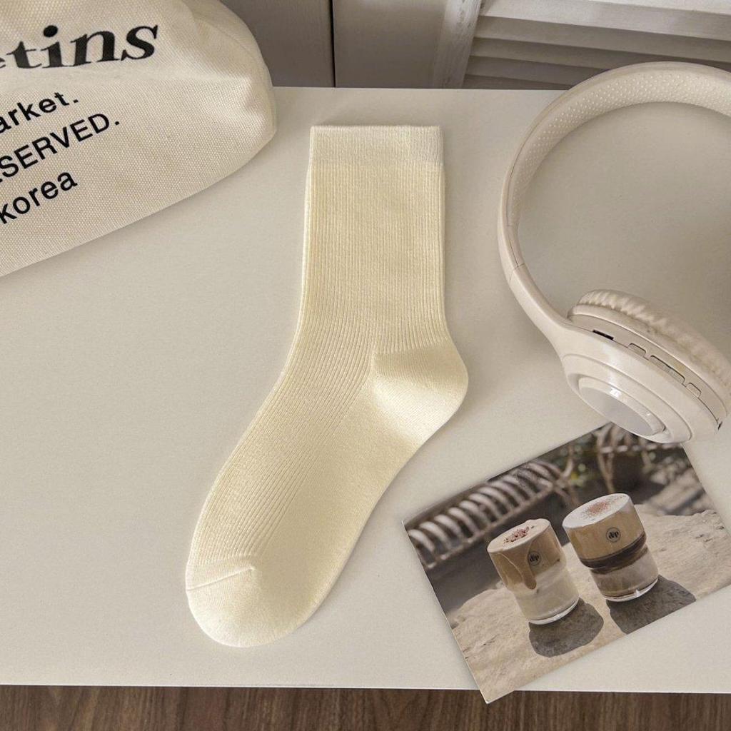 Ruffled Polka Dot Women's Crew Socks – Ins Trendy Japanese Ballet Sweet Style, Spring/Summer Solid Color