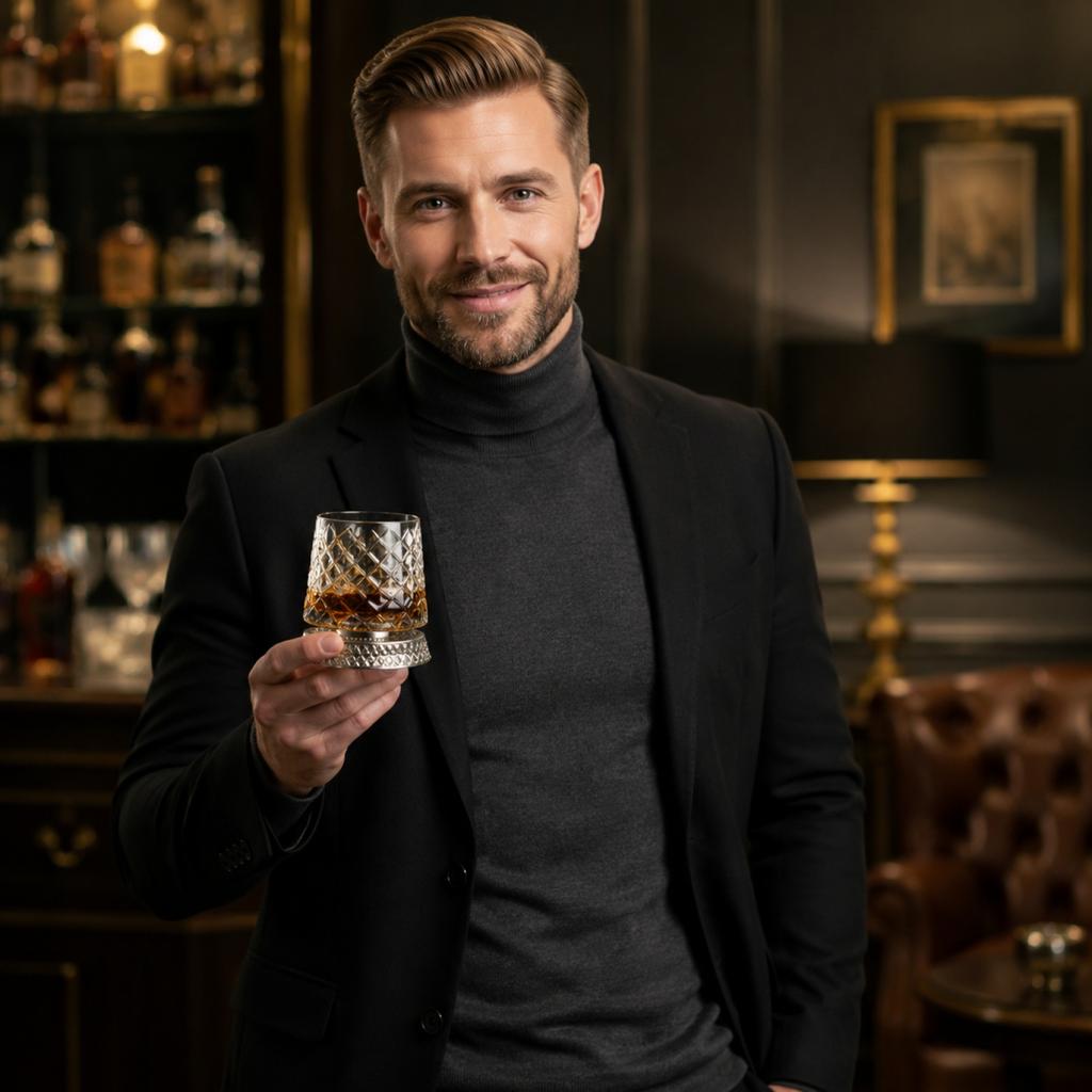 9oz Rotating Whiskey Glass with Base 360 Degree Swivel Crystal Glass Tumbler for Spirits and Cocktails Durable Design