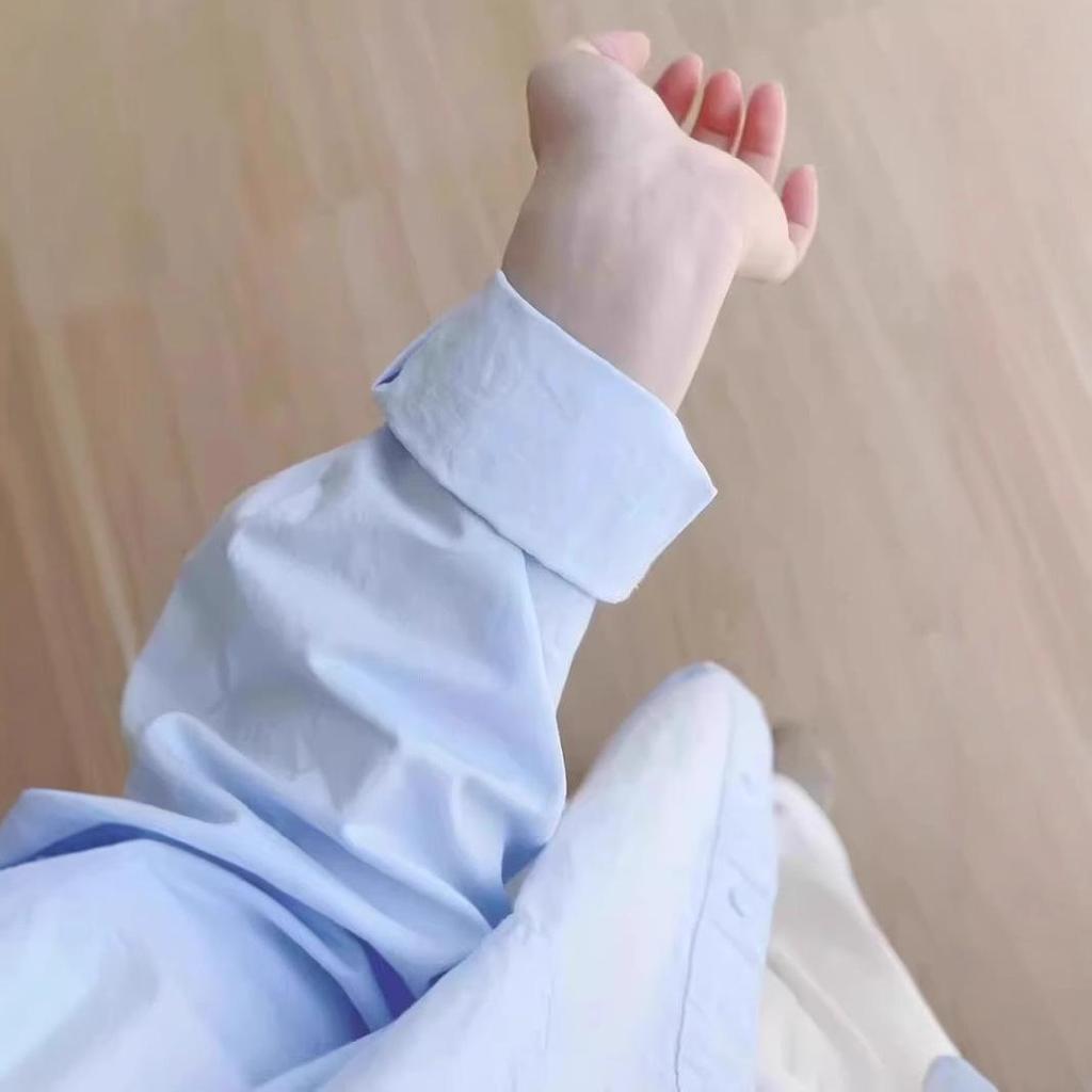 Damenbluse für kleine Frauen 2025 Blau Retro Langärmlig für Frühling & Herbst