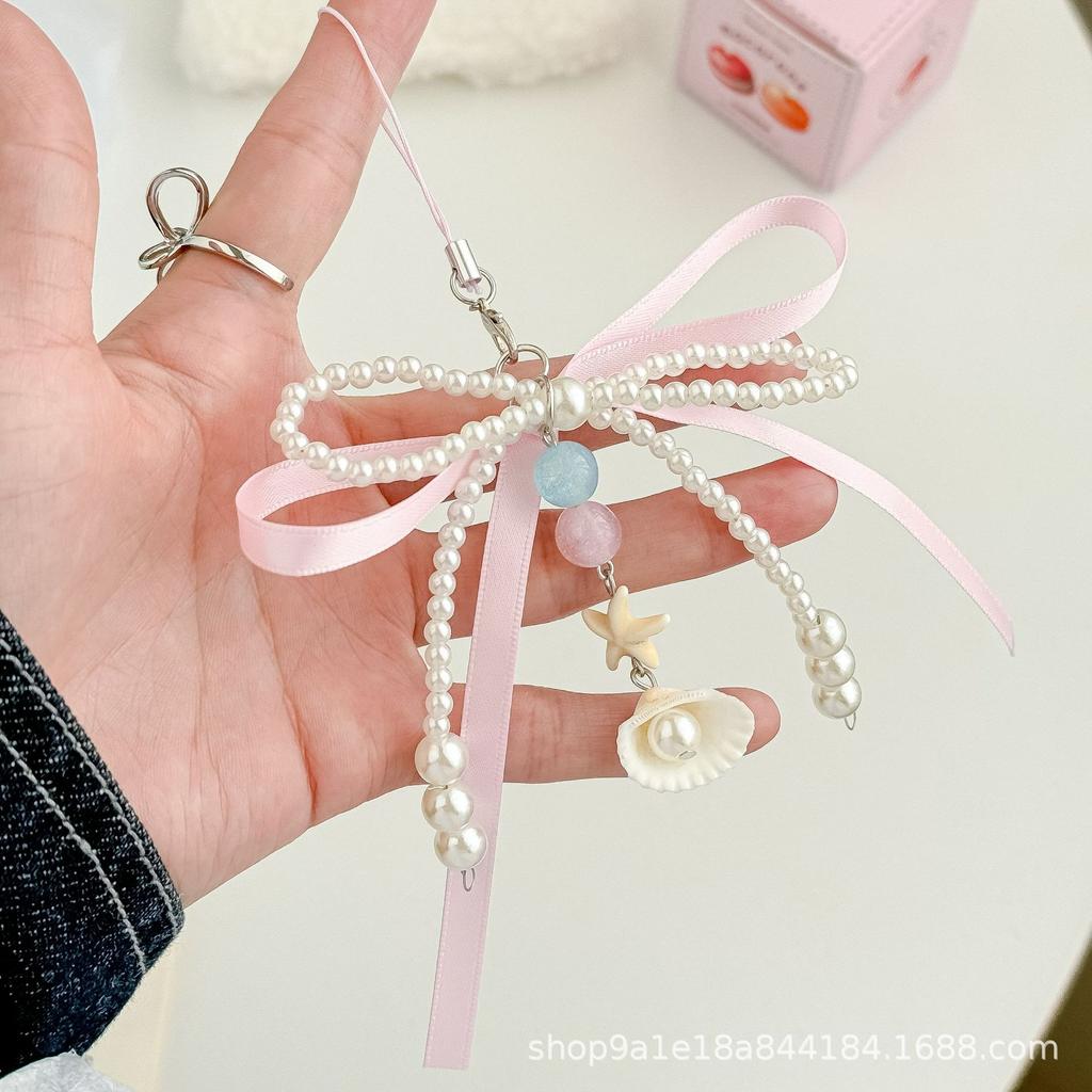 Korean Lace Bow Bag Pendant Beaded Pearl Bow Jewelry Accessories Ins Style Love Keychain