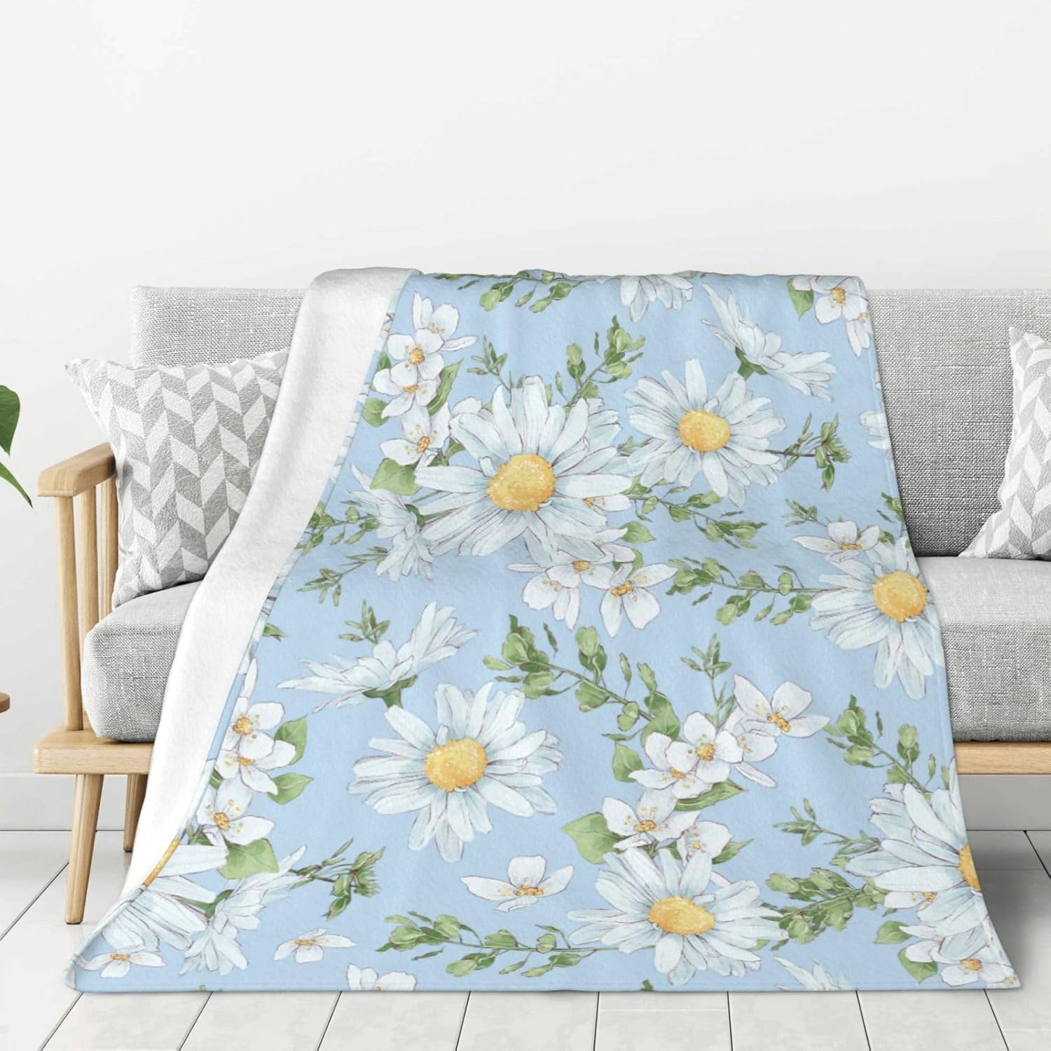 Textilien Unisex Coral Daisies And Watercolor Wildflowers Fleece Throw Blanket Ultra Soft Cozy Decorative Flannel Blanket For Home Bed Couch Chair Trav