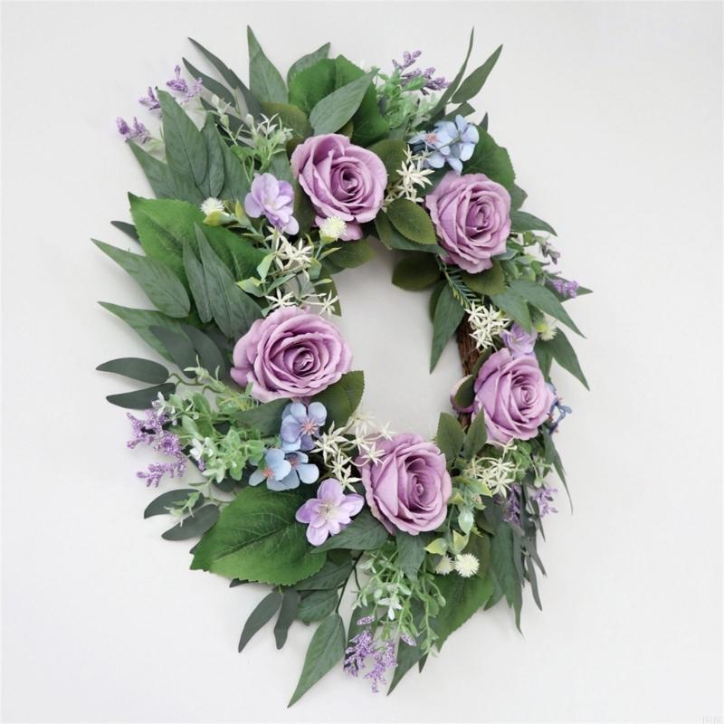 Artificial Purpler Rose Wreath Realistic Rose Flower Wreath with for Wedding Party Inside and Outside Decoration