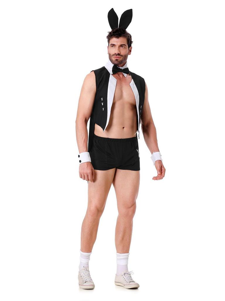 Ανδρική Ευρωπαϊκή και Αμερικανική Αποκριάτικη Στολή Λαγού: Ελκυστικές Μπλούζες και Παντελόνια για Παραστάσεις Χορού Ρόλων