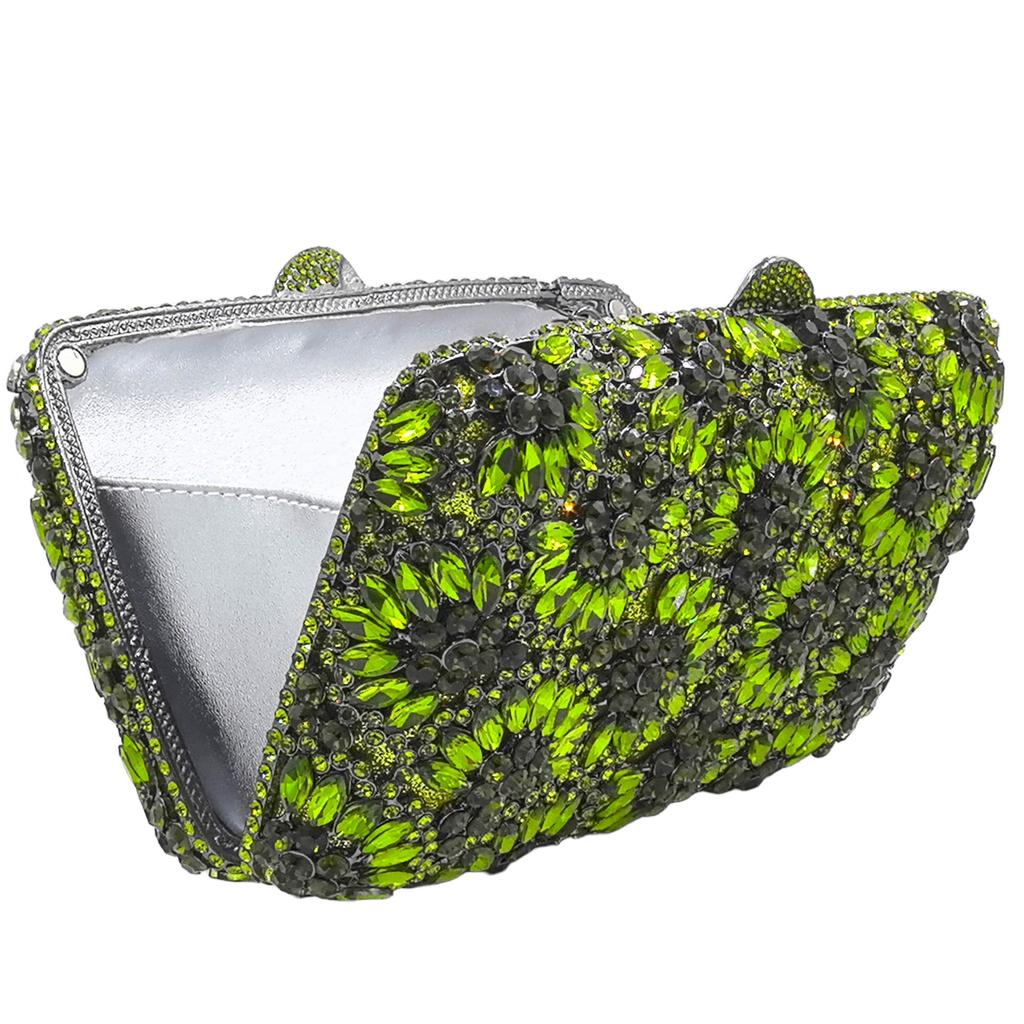 Boutique De FGG Green Rhinestone Clutch Purses for Women,Flower Evening Bags and Clutches, Formal Wedding Clutch Minaudiere Bags
