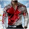 Heren Snowflake Print Lange Mouw Shirts Casual Vest Nieuwe Knopen Vakantie Mode Shirts