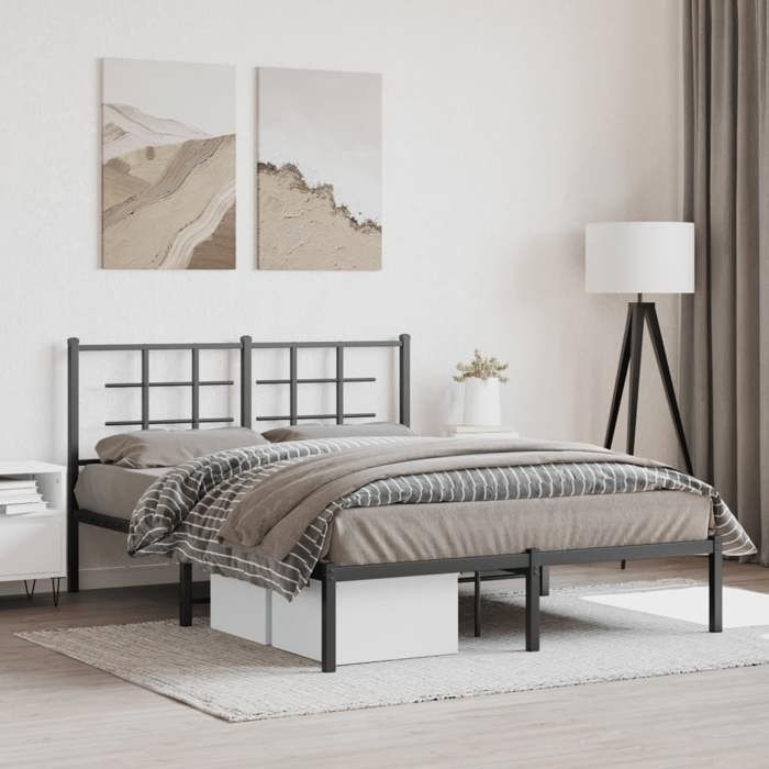 VidaXL Metal Bed Frames with Headboard, Double Bed with Slat Base, Adult Bed with Footboard, Bedroom Furniture, 355560