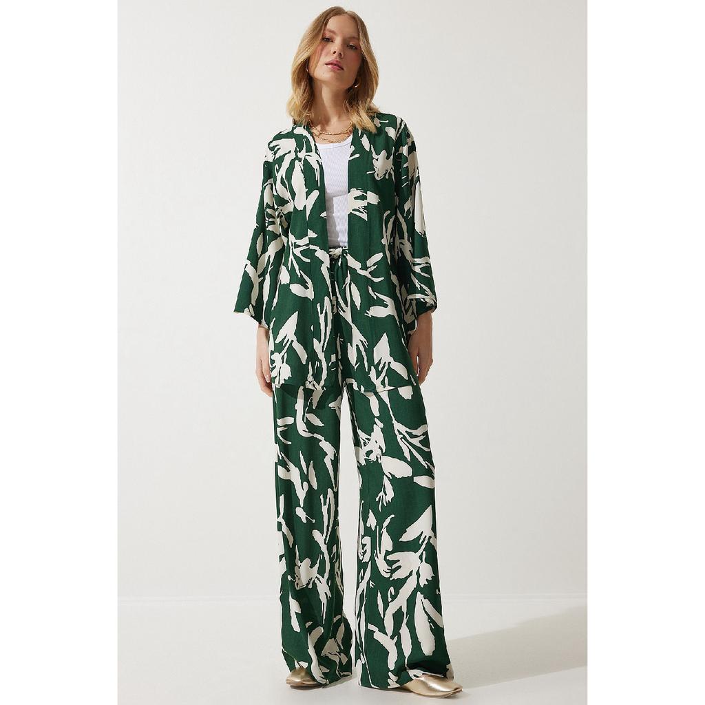 Zestaw damskich spodni kimono palazzo w kolorze pomarańczowym, wzorzystym En00614