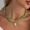 Salircon Exquisite Bohemia Green Glass Beads Choker Necklaces for Women Trendy Imitation Pearl Pendant Neck Accessories Jewelry
