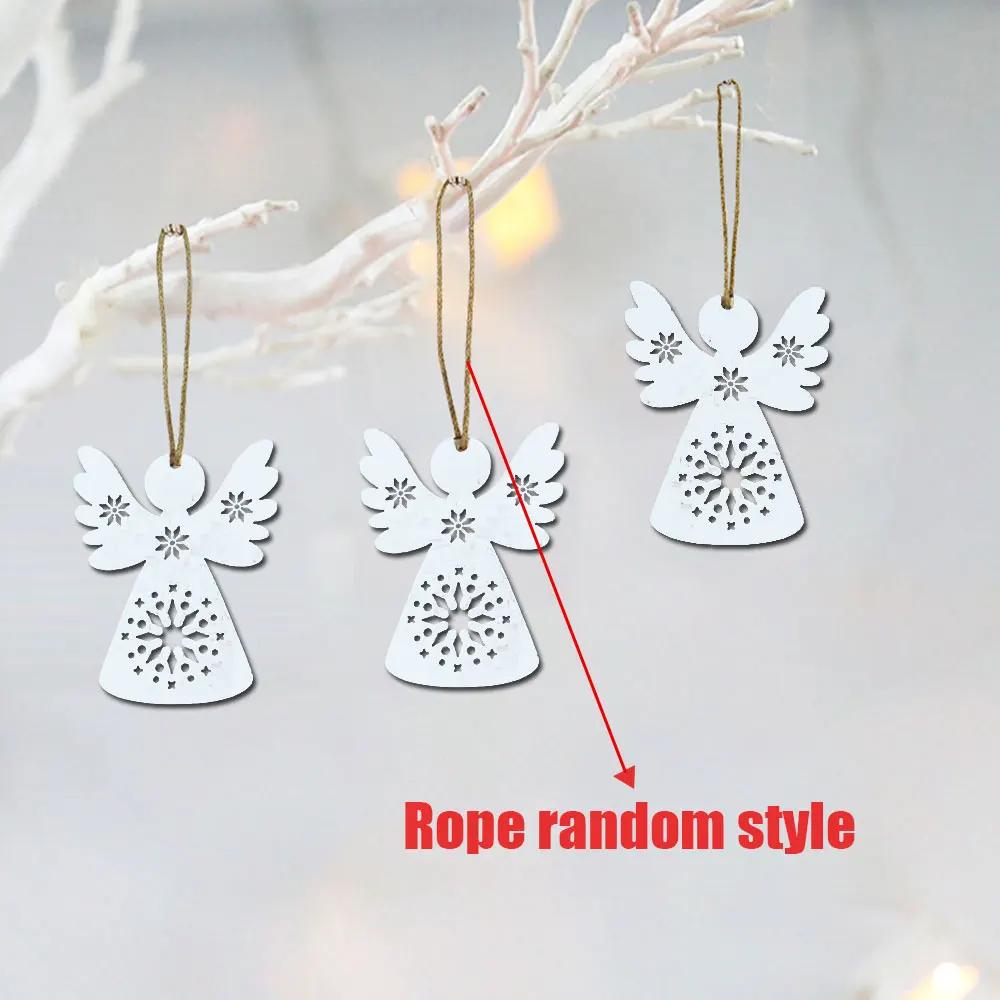 10Pcs DIY Supplies Crafts Angel Styling Cute Wooden Crafts Christmas Tree Hanging Ornaments Wood Cutouts Xmas Decoration