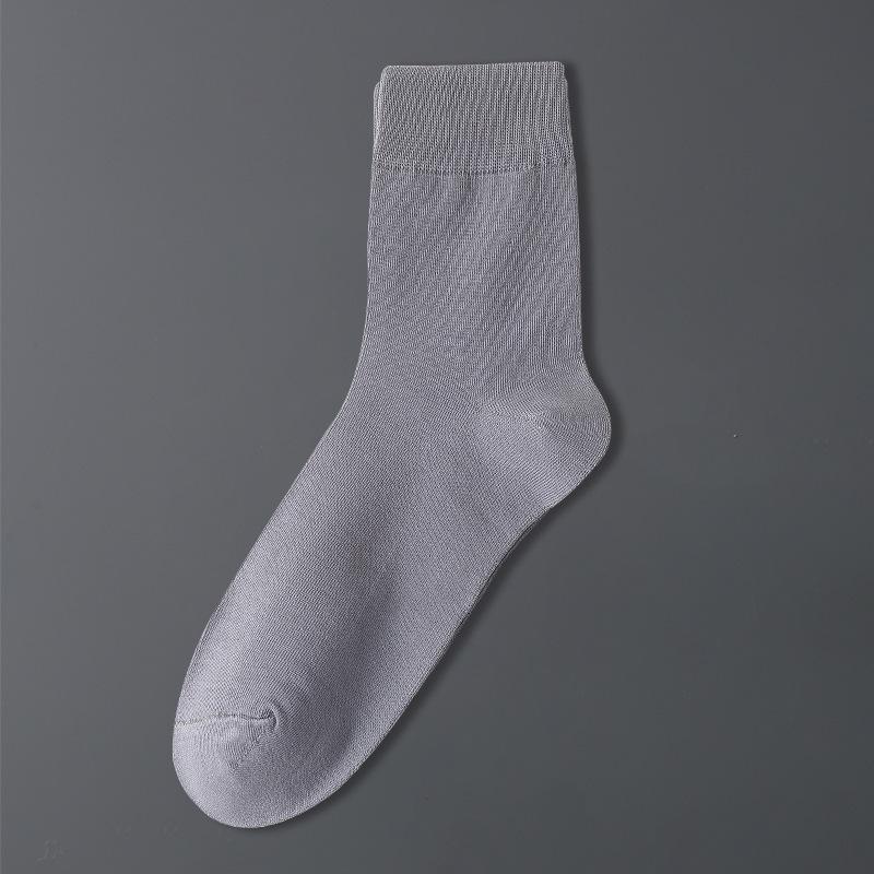 Men's Anti-Odor Sweat-Absorbent Pure Cotton Socks for Autumn/Winter - Simple Business Style Mid-Calf Length