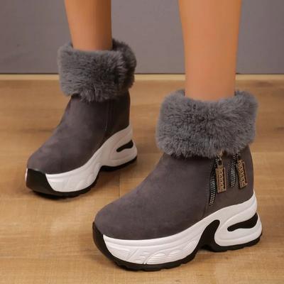 Fashion Shoes Female 2024 New Side Zip Women's Boots Winter Round Toe Plush Fleece for Warmth Short Barrel Platform Wedge Snow Boots