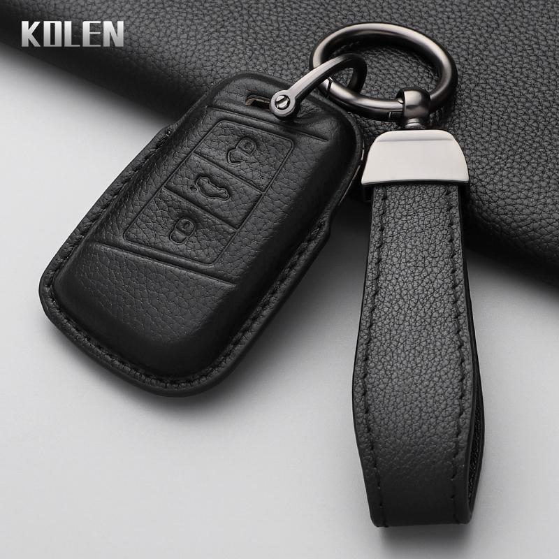 Genuine Leather Auto Key Fob Cover Case Housing Remote Fit For Vw Volkseagen Passat B8 Magotan Fit For Skoda Superb A7 Kodiaq Seat Protected Key