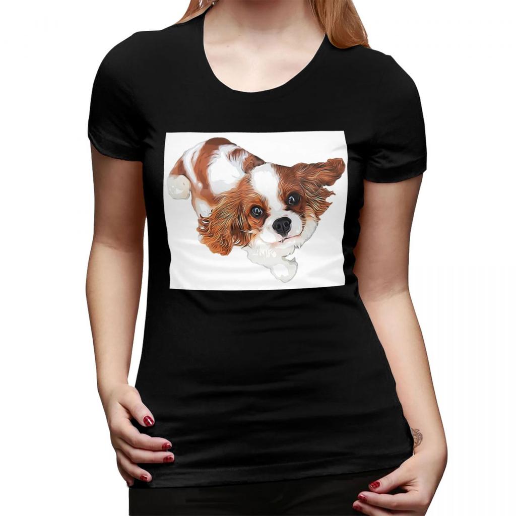 Cavalier King Charles Spaniel Looking Up TShirt for Women ONeck Streetwear T Shirts Womens Tees Short Summer Clothes Tops