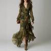 New Chiffon Printed V-neck Floral Pendulum Dress In Autumn, Europe and the United States