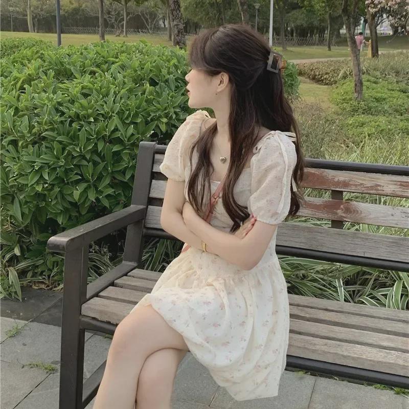2025 Floral Off-Shoulder Puff Sleeve Dress - Women's Spring/Summer Slimming Fairy Style
