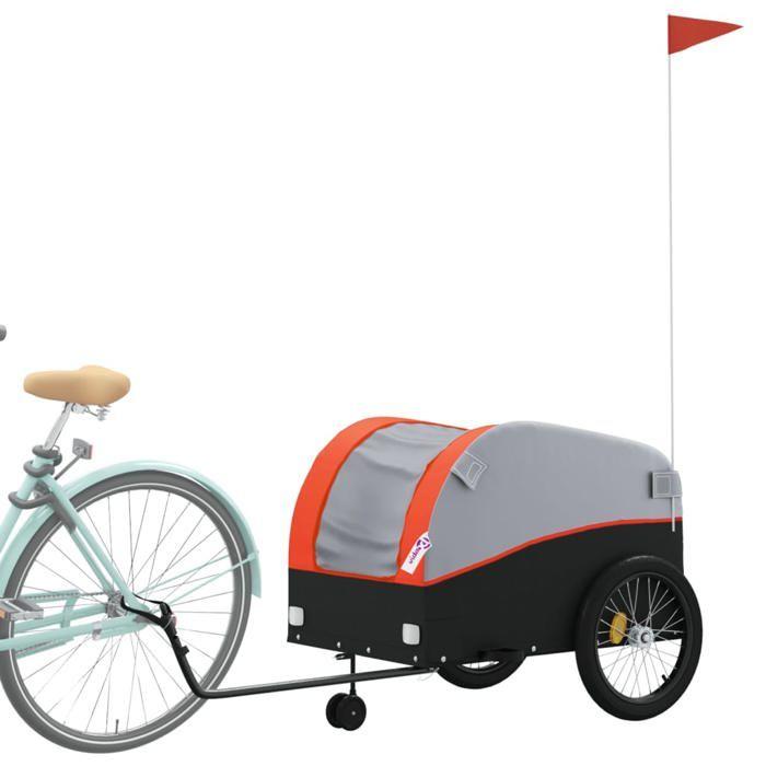 VidaXL Remorque de Vélo, Chariot de Transport avec Barre d'Attelage, Remorque de Bicyclette avec Drapeau pour Bagage, Noir 94152