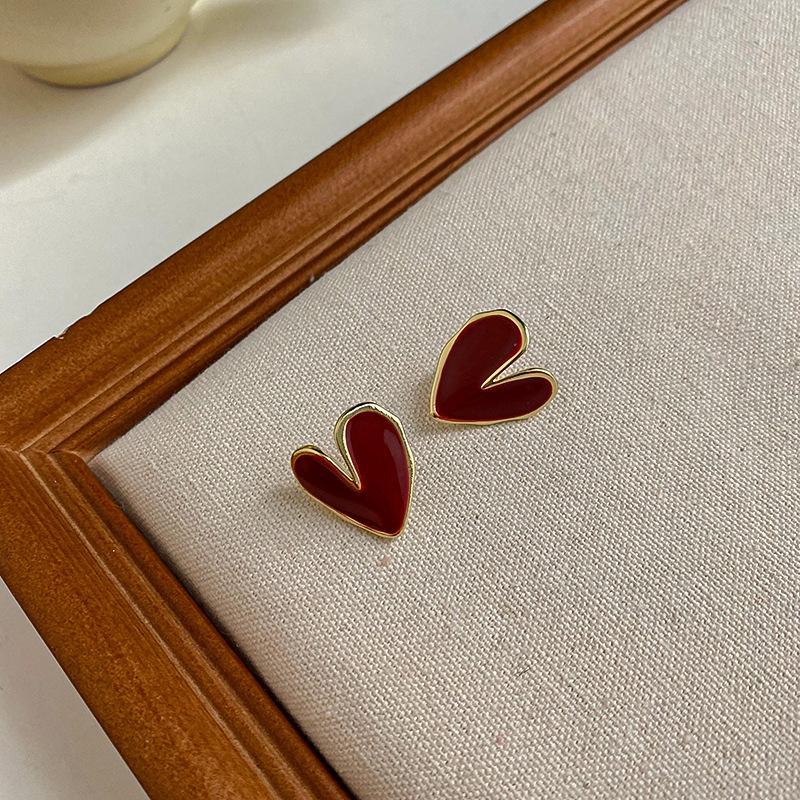 Silver Needle Red Bow Earrings New Versatile Earrings Niche Design Autumn and Winter Earrings Women