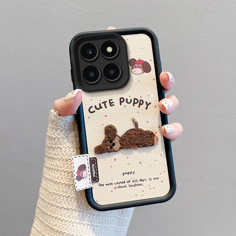 KEYSION Cartoon Cute Plush Embroidery Case for HONOR X6b X8c with Lanyard Silicone Shockproof Phone Cover for Huawei Honor X8c X6b