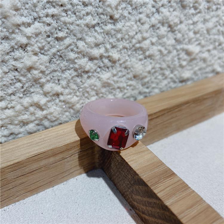 New Fashion Colorful Acrylic Rhinestone Resin Rings For Women Girls Korean Transparent Geometric Square Round Rings Jewelry 2026