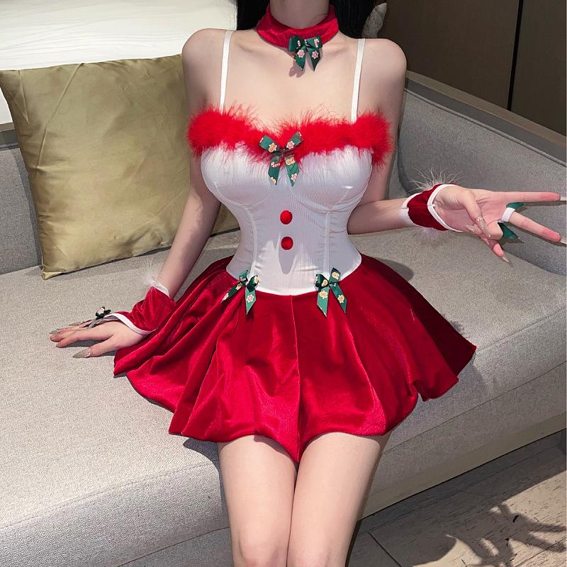 Sexy Fluffy Bunny Girl Christmas Costume - Role Play Backless Dress