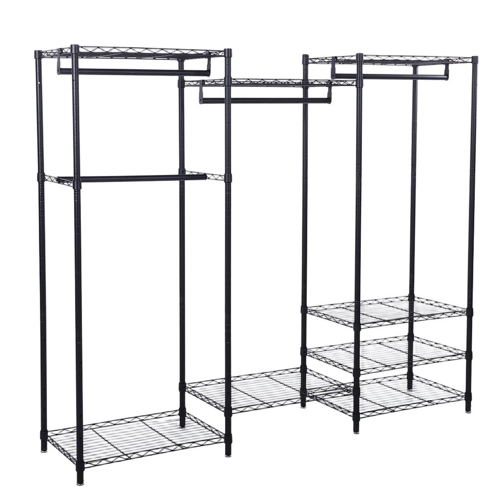 Portable Closet Wardrobe Carbon Steel Freestanding Clothes Rack Closet Organizer with Adjustable Shelves Hanging Rods